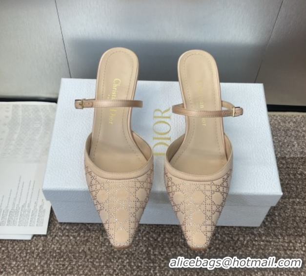 Big Discount Dior Capture Strap Mules 6.5cm in Satin with Strass Cannage Motif Nude 0822084