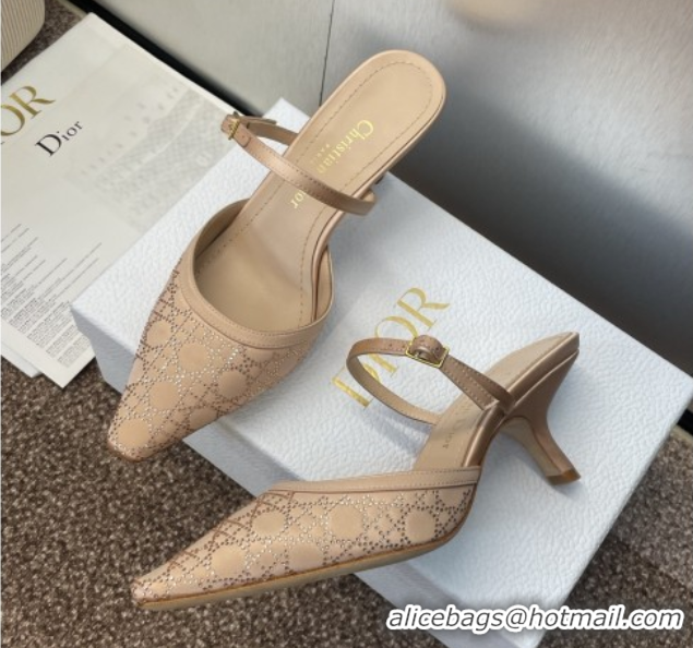 Big Discount Dior Capture Strap Mules 6.5cm in Satin with Strass Cannage Motif Nude 0822084