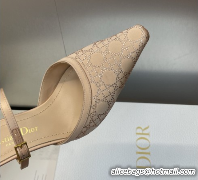 Big Discount Dior Capture Strap Mules 6.5cm in Satin with Strass Cannage Motif Nude 0822084