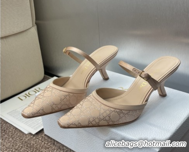 Big Discount Dior Capture Strap Mules 6.5cm in Satin with Strass Cannage Motif Nude 0822084