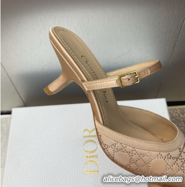 Big Discount Dior Capture Strap Mules 6.5cm in Satin with Strass Cannage Motif Nude 0822084