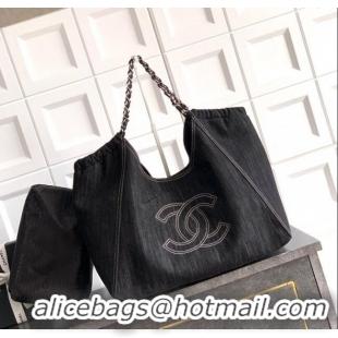 Sophisticated Discount Chanel Denim Large Shopping Bag AS2138 Black 2025