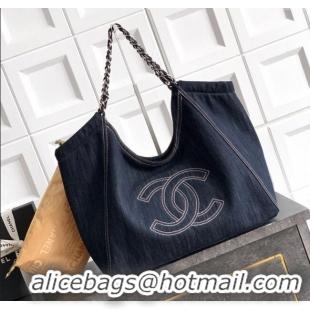 Stylish Cheap Chanel Denim Medium Shopping Bag AS2138 Midnight Blue 2025