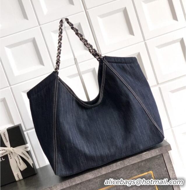 Stylish Cheap Chanel Denim Medium Shopping Bag AS2138 Midnight Blue 2025