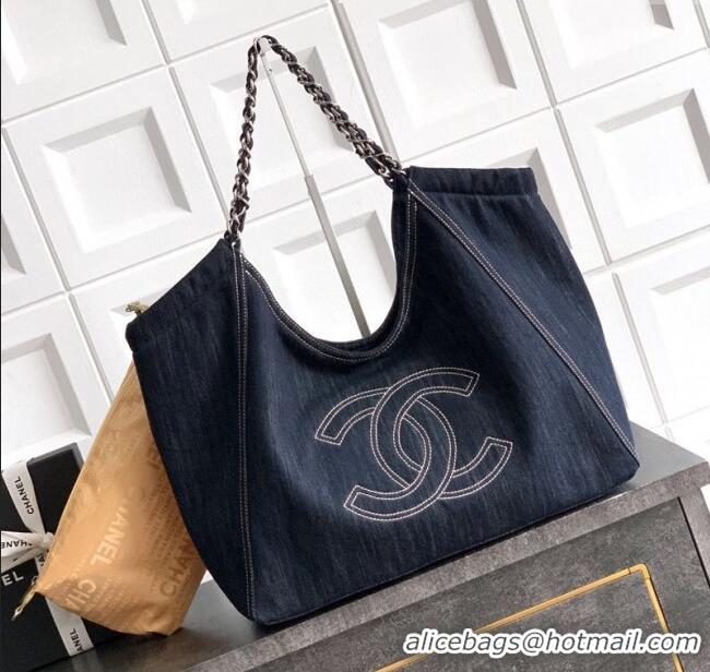 Stylish Cheap Chanel Denim Medium Shopping Bag AS2138 Midnight Blue 2025