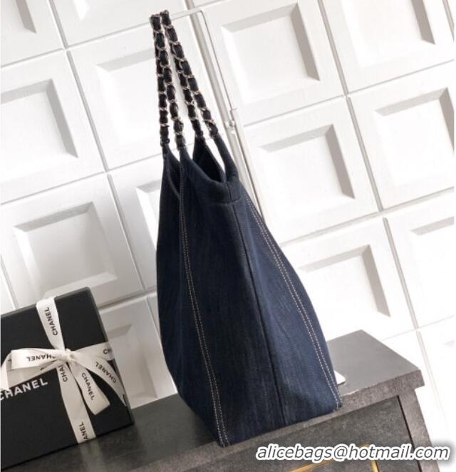 Stylish Cheap Chanel Denim Medium Shopping Bag AS2138 Midnight Blue 2025