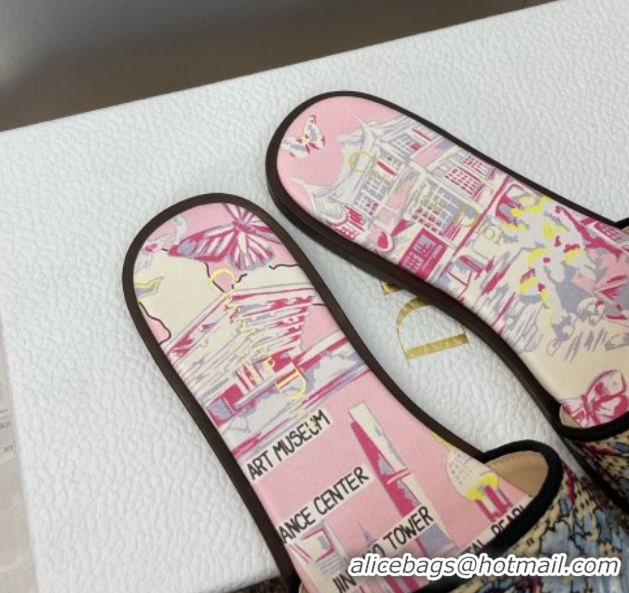 Buy Luxury Dior Dway Flat Slides Sandal in Straw and Embroidered Cotton Light Pink DR082204 0822089