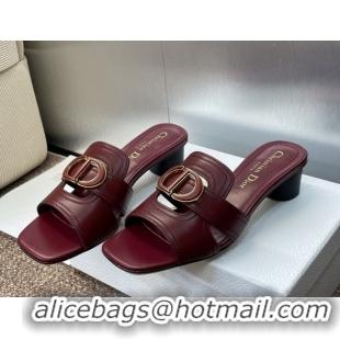 Sophisticated Dior 30 Montaigne Heel Slides Sandal 4.5cm in Calfskin Leather Burgundy DR082205 822091