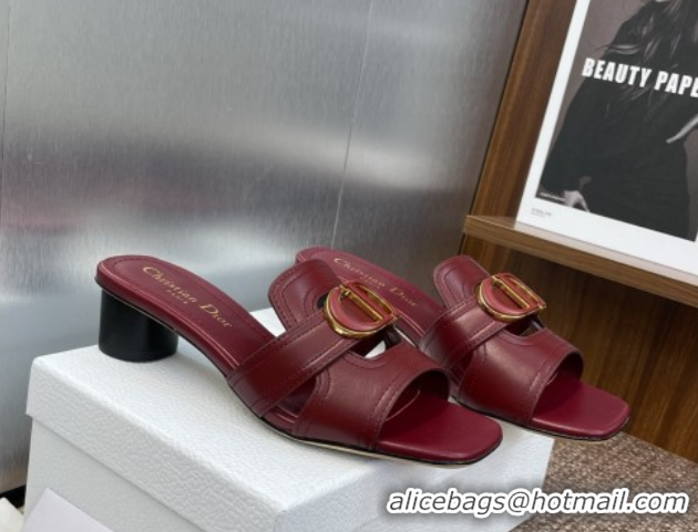 Sophisticated Dior 30 Montaigne Heel Slides Sandal 4.5cm in Calfskin Leather Burgundy DR082205 822091
