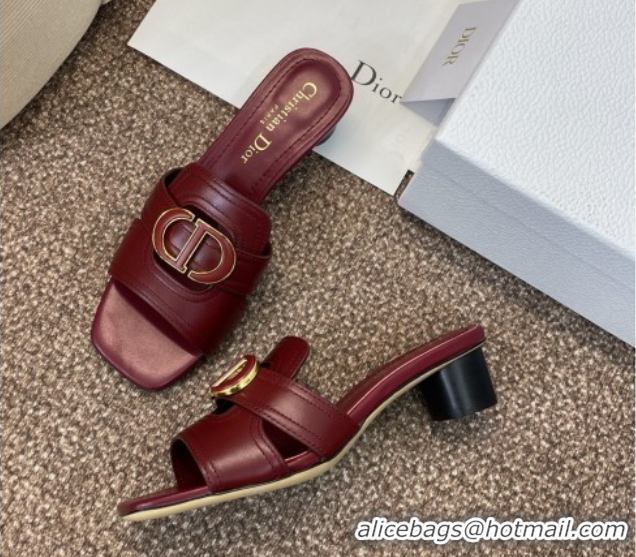 Sophisticated Dior 30 Montaigne Heel Slides Sandal 4.5cm in Calfskin Leather Burgundy DR082205 822091