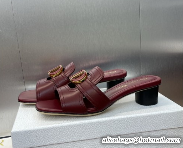 Sophisticated Dior 30 Montaigne Heel Slides Sandal 4.5cm in Calfskin Leather Burgundy DR082205 822091