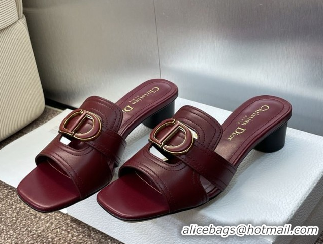 Sophisticated Dior 30 Montaigne Heel Slides Sandal 4.5cm in Calfskin Leather Burgundy DR082205 822091