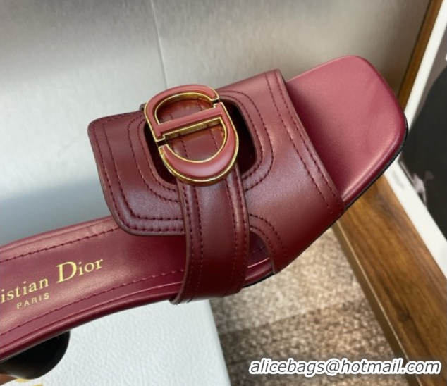 Sophisticated Dior 30 Montaigne Heel Slides Sandal 4.5cm in Calfskin Leather Burgundy DR082205 822091
