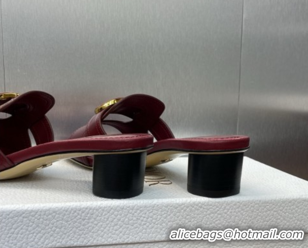 Sophisticated Dior 30 Montaigne Heel Slides Sandal 4.5cm in Calfskin Leather Burgundy DR082205 822091
