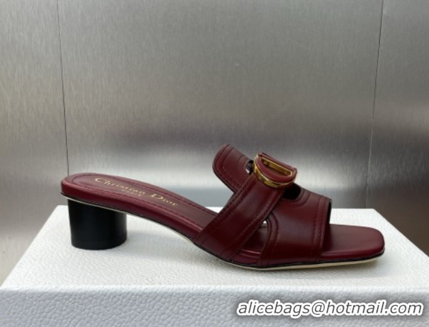 Sophisticated Dior 30 Montaigne Heel Slides Sandal 4.5cm in Calfskin Leather Burgundy DR082205 822091
