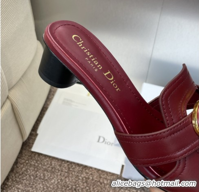 Sophisticated Dior 30 Montaigne Heel Slides Sandal 4.5cm in Calfskin Leather Burgundy DR082205 822091