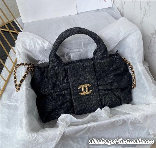 Best Price Chanel Denim Mini Bow Bag AS5849 Black 2025
