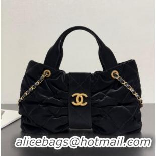 Top Grade Chanel Velvet-Effect Nylon Bow Bag AS5851 Black 2025
