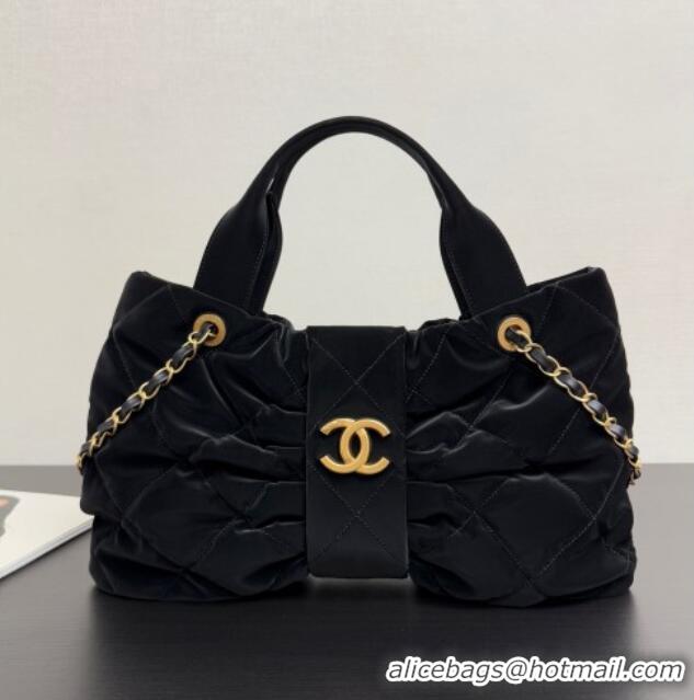 Top Grade Chanel Velvet-Effect Nylon Bow Bag AS5851 Black 2025