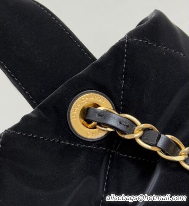 Top Grade Chanel Velvet-Effect Nylon Bow Bag AS5851 Black 2025