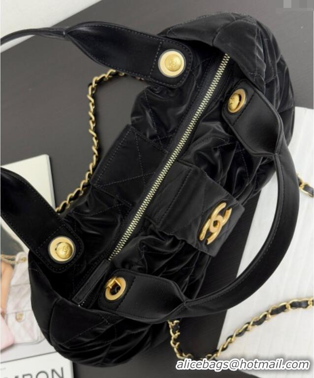 Top Grade Chanel Velvet-Effect Nylon Bow Bag AS5851 Black 2025