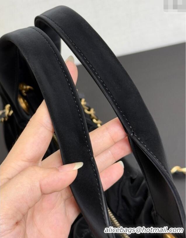Top Grade Chanel Velvet-Effect Nylon Bow Bag AS5851 Black 2025