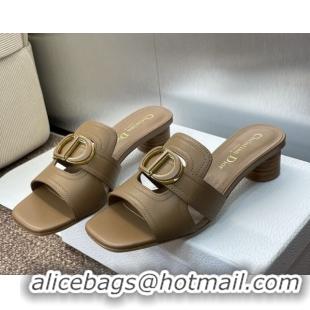 Top Grade Dior 30 Montaigne Heel Slides Sandal 4.5cm in Calfskin Leather Beige DR082205 822092