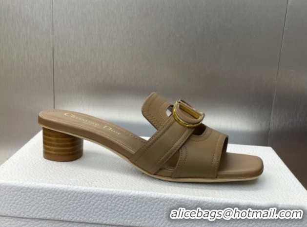Top Grade Dior 30 Montaigne Heel Slides Sandal 4.5cm in Calfskin Leather Beige DR082205 822092
