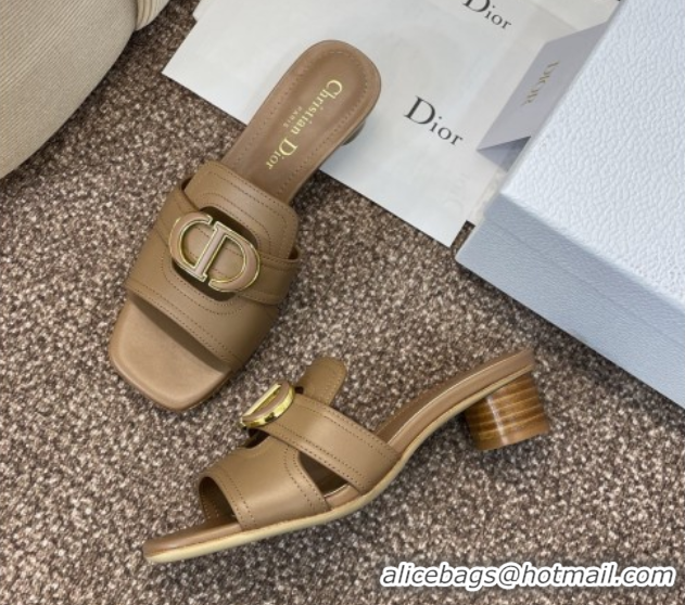 Top Grade Dior 30 Montaigne Heel Slides Sandal 4.5cm in Calfskin Leather Beige DR082205 822092