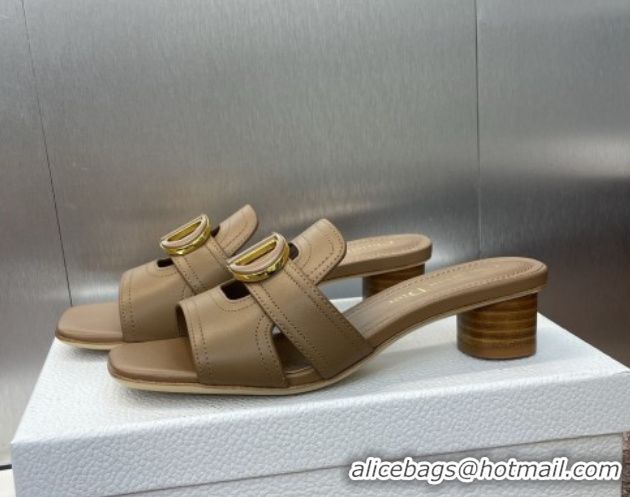 Top Grade Dior 30 Montaigne Heel Slides Sandal 4.5cm in Calfskin Leather Beige DR082205 822092