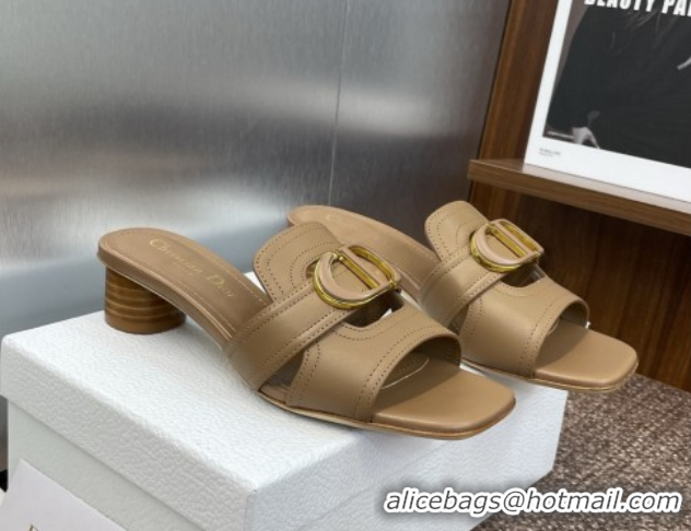Top Grade Dior 30 Montaigne Heel Slides Sandal 4.5cm in Calfskin Leather Beige DR082205 822092