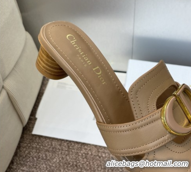 Top Grade Dior 30 Montaigne Heel Slides Sandal 4.5cm in Calfskin Leather Beige DR082205 822092