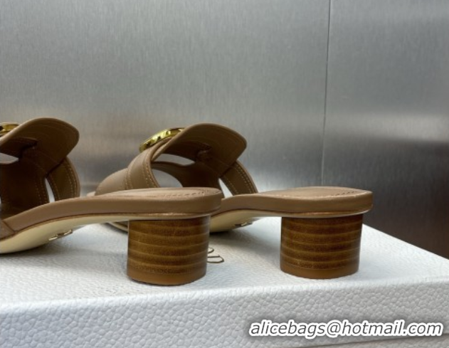 Top Grade Dior 30 Montaigne Heel Slides Sandal 4.5cm in Calfskin Leather Beige DR082205 822092