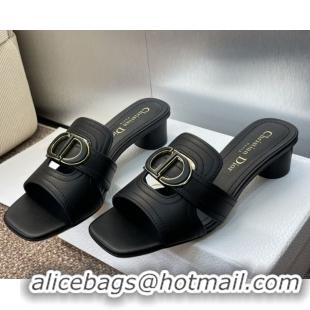 Good Quality Dior 30 Montaigne Heel Slides Sandal 4.5cm in Calfskin Leather Black DR082205 0822093