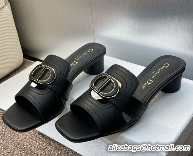 Good Quality Dior 30 Montaigne Heel Slides Sandal 4.5cm in Calfskin Leather Black DR082205 0822093