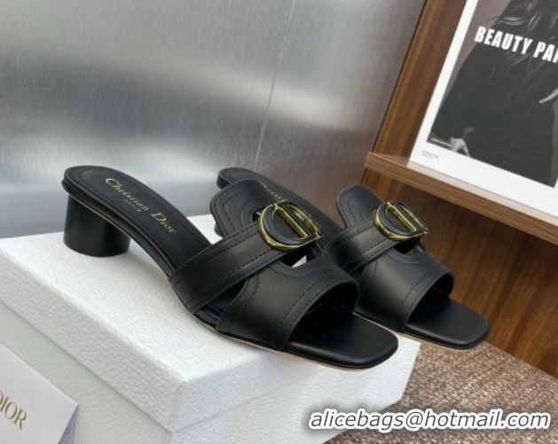 Good Quality Dior 30 Montaigne Heel Slides Sandal 4.5cm in Calfskin Leather Black DR082205 0822093