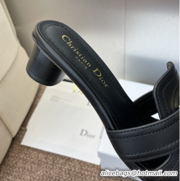 Good Quality Dior 30 Montaigne Heel Slides Sandal 4.5cm in Calfskin Leather Black DR082205 0822093