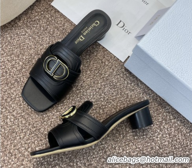 Good Quality Dior 30 Montaigne Heel Slides Sandal 4.5cm in Calfskin Leather Black DR082205 0822093