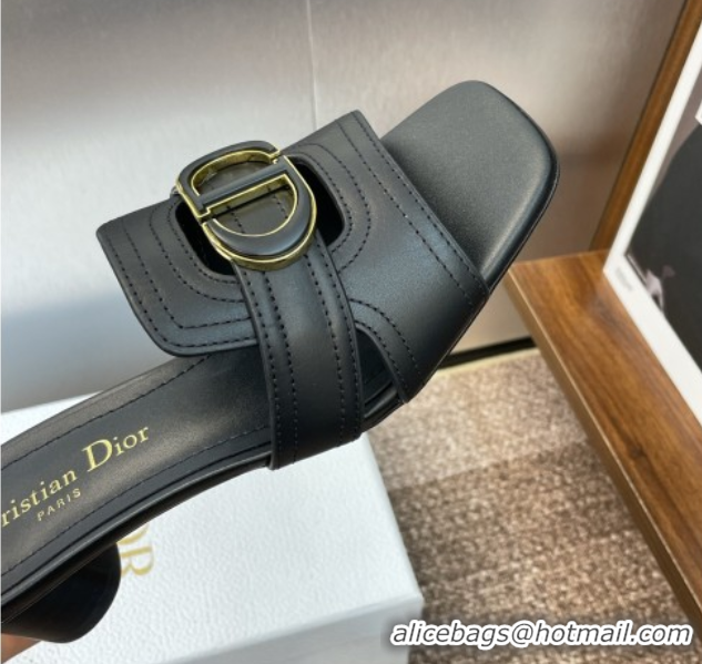Good Quality Dior 30 Montaigne Heel Slides Sandal 4.5cm in Calfskin Leather Black DR082205 0822093