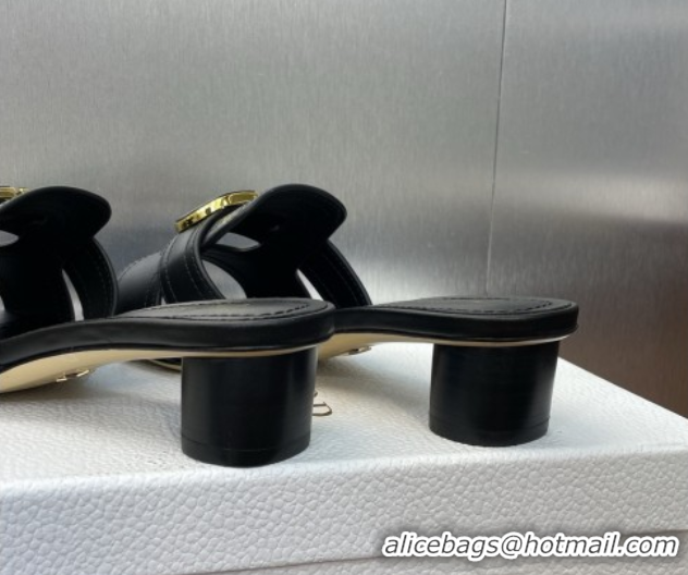Good Quality Dior 30 Montaigne Heel Slides Sandal 4.5cm in Calfskin Leather Black DR082205 0822093