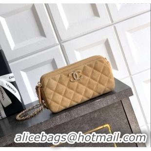 Luxury Classic Chanel Suede Zipped Phone Holder with Chain and Strass CH101102 Brown 2025