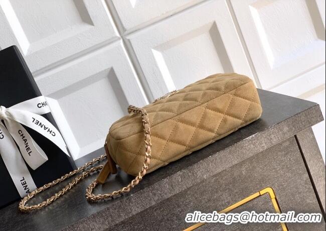 Luxury Classic Chanel Suede Zipped Phone Holder with Chain and Strass CH101102 Brown 2025