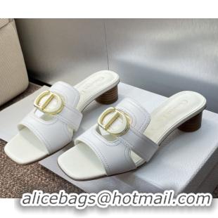 Charming Dior 30 Montaigne Heel Slides Sandal 4.5cm in Calfskin Leather White DR082205 0822095