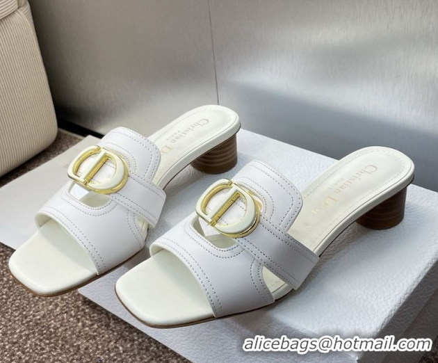 Charming Dior 30 Montaigne Heel Slides Sandal 4.5cm in Calfskin Leather White DR082205 0822095