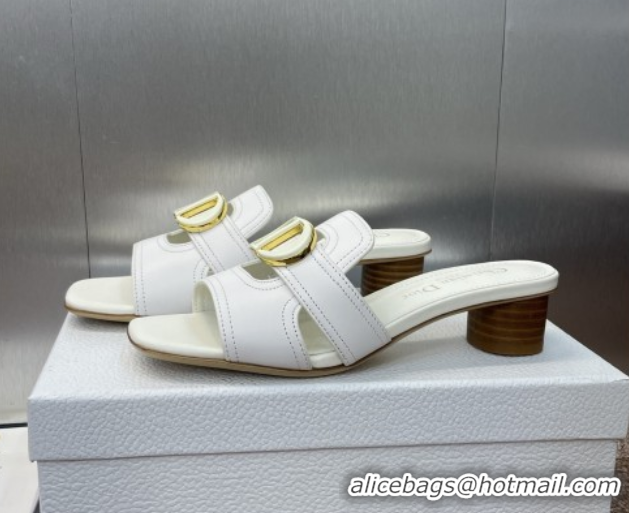 Charming Dior 30 Montaigne Heel Slides Sandal 4.5cm in Calfskin Leather White DR082205 0822095