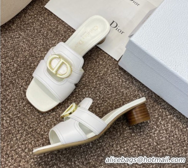 Charming Dior 30 Montaigne Heel Slides Sandal 4.5cm in Calfskin Leather White DR082205 0822095