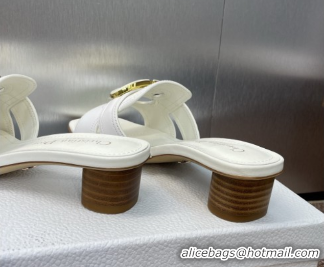 Charming Dior 30 Montaigne Heel Slides Sandal 4.5cm in Calfskin Leather White DR082205 0822095