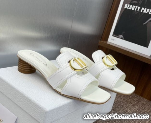 Charming Dior 30 Montaigne Heel Slides Sandal 4.5cm in Calfskin Leather White DR082205 0822095