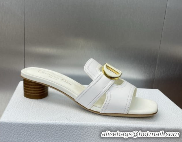 Charming Dior 30 Montaigne Heel Slides Sandal 4.5cm in Calfskin Leather White DR082205 0822095