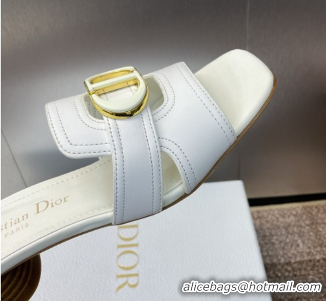 Charming Dior 30 Montaigne Heel Slides Sandal 4.5cm in Calfskin Leather White DR082205 0822095